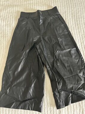 Black Faux Leather Wide Leg Women’s Capris